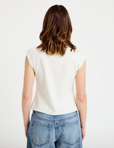 T-shirt ajust&eacute; sans manches ecru femme