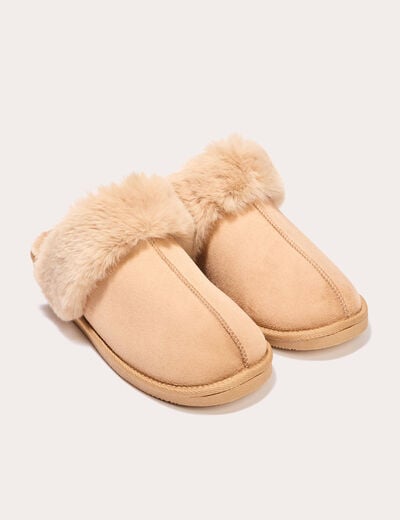 Chaussons fausse fourrure sable femme