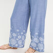 Pantalon large brodé bleu femme