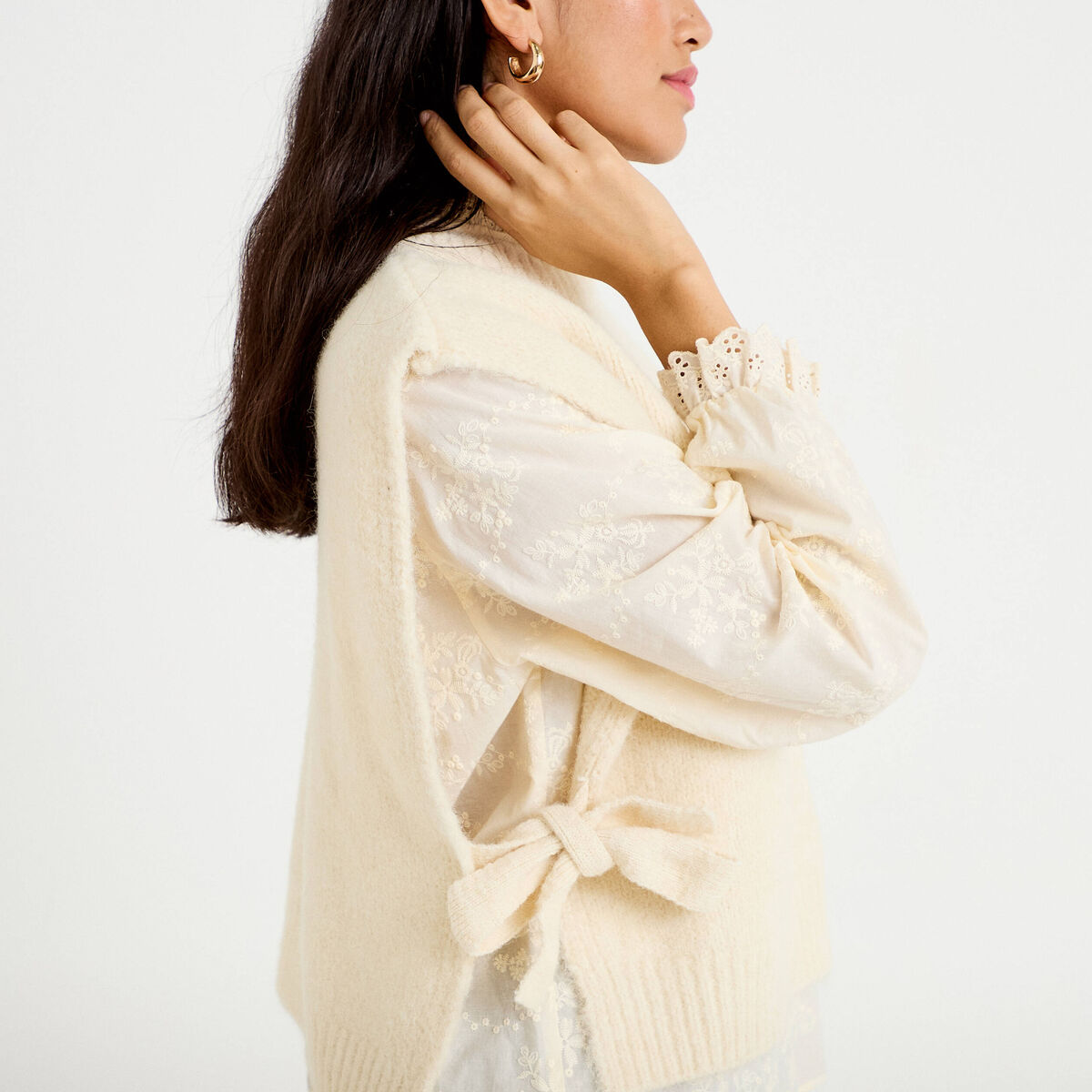 Pull sans manches ivoire femme