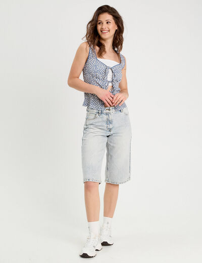 Bermuda large en jean denim bleach femme