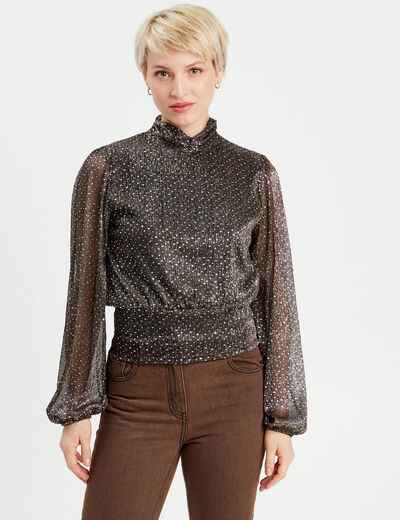 Blouse col montant noir femme