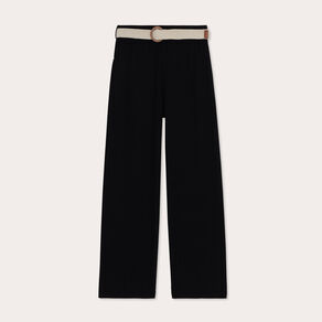 Pantalon large fluide ceinturé noir femme