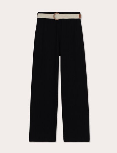 Pantalon large fluide ceinturé noir femme