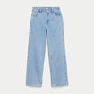 Jean wide leg broderie taille haute bleu femme