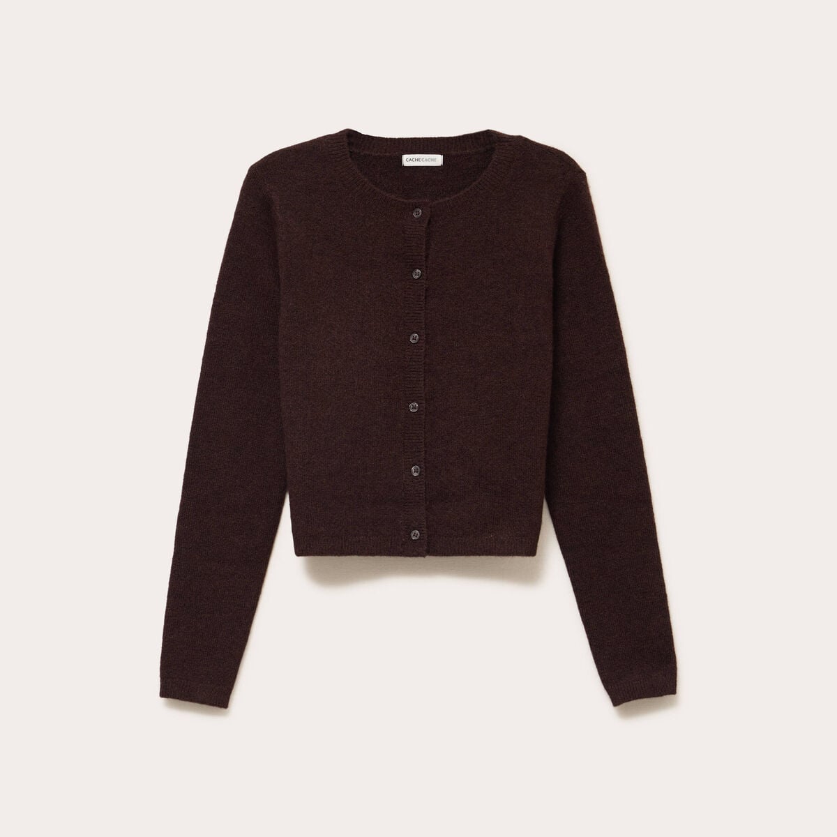 Gilet boutonn&eacute; manches longues marron fonc&eacute; femme