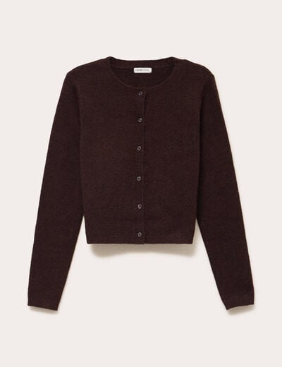 Gilet boutonn&eacute; manches longues marron fonc&eacute; femme