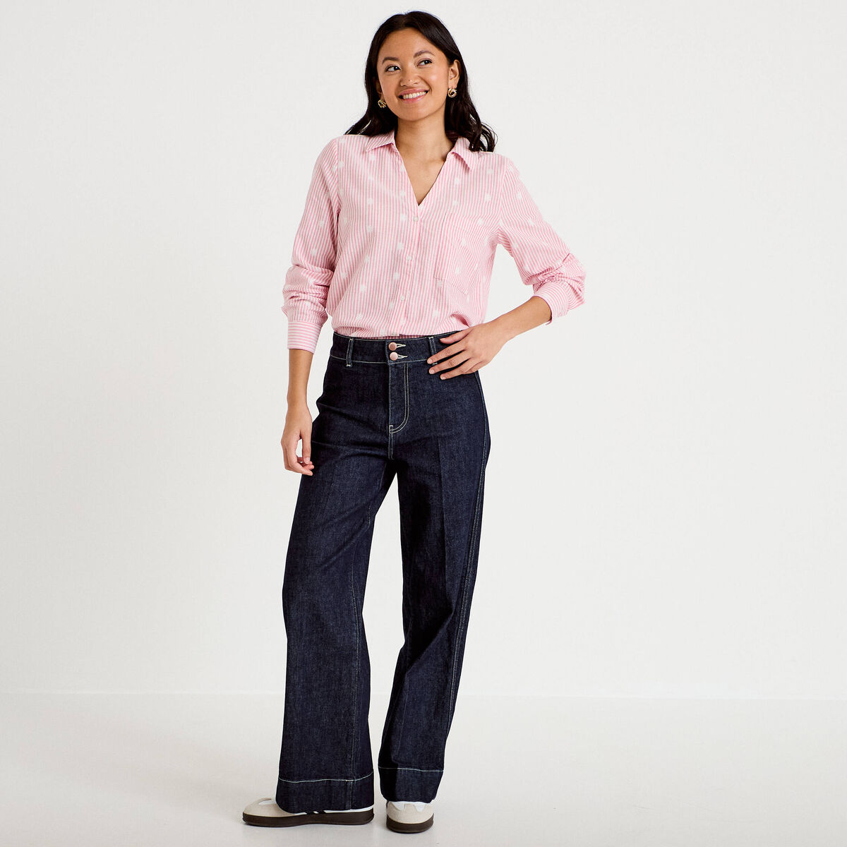 Chemise droite manches longues rouge femme