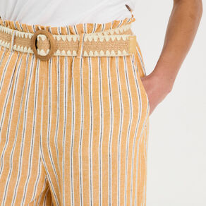 Pantalon large ceinturé contenant du lin jaune femme