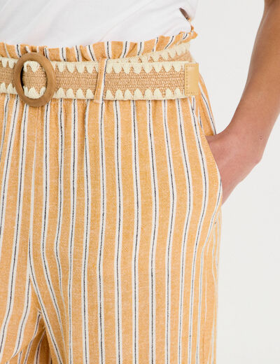 Pantalon large ceinturé contenant du lin jaune femme