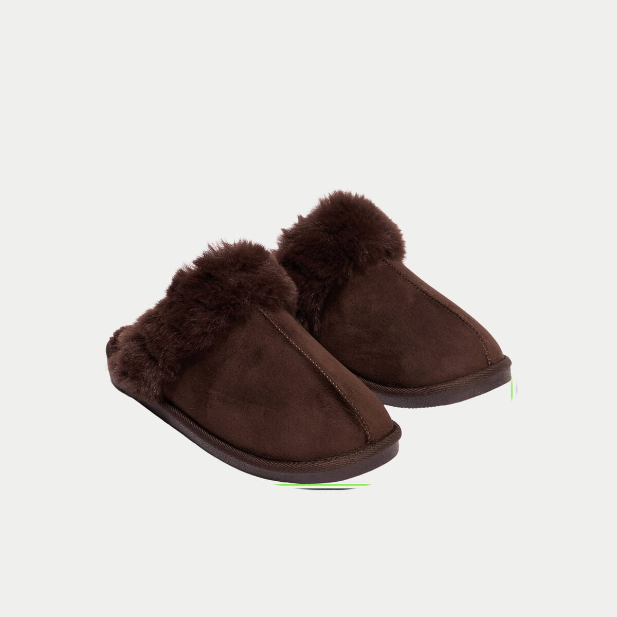 Chaussons fausse fourrure marron fonc&eacute; femme