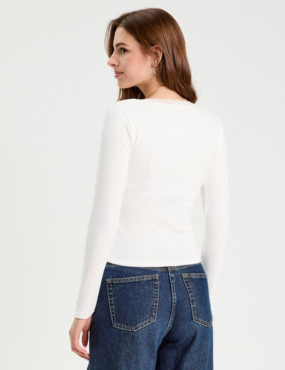 T-shirt manches longues côtelé ecru femme