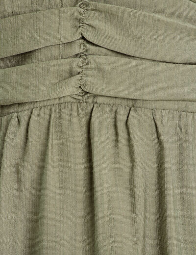 Robe évasée avec fronces vert kaki femme