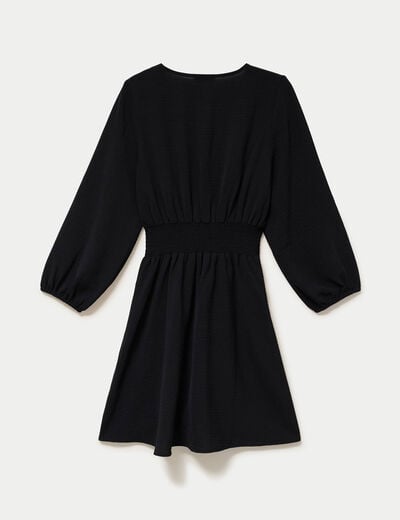 Robe &eacute;vas&eacute;e col v manches longues noir femme