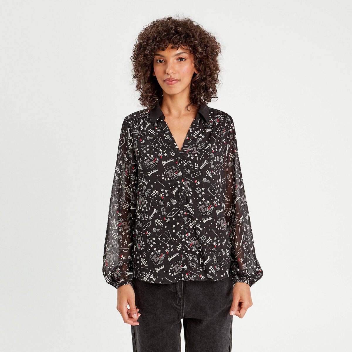 Chemise manches longues noir femme