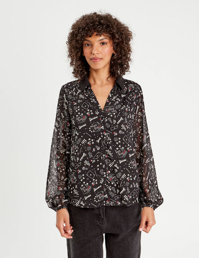Chemise manches longues noir femme
