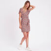 Robe portefeuille avec noeud beige femme