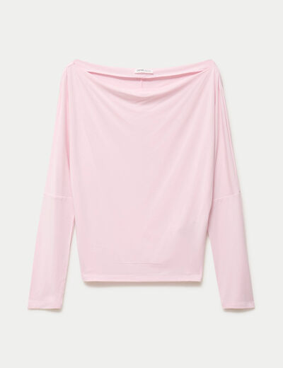 T-shirt col bateau manches longues rose clair femme