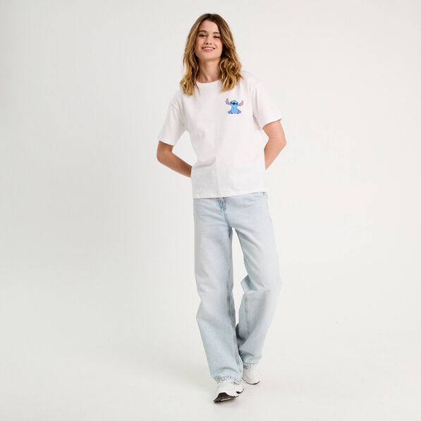 T-shirt oversize Stitch blanc femme