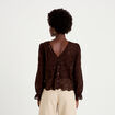 Blouse en dentelle d&eacute;collet&eacute; dos marron fonc&eacute; femme