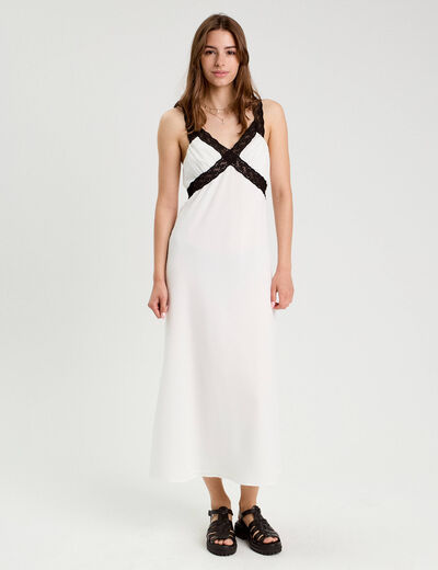 Robe longue évasée blanc femme