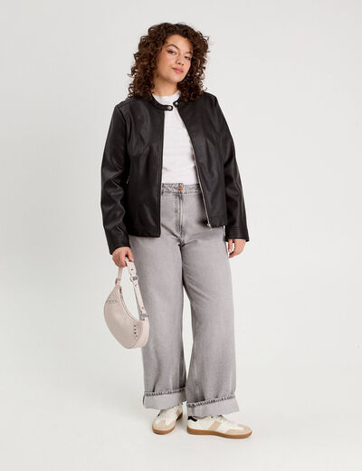Veste droite zipp&eacute;e noir femme