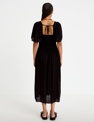 Robe &eacute;vas&eacute;e manches courtes 3/4 noir femme