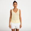 D&eacute;bardeur ajour&eacute; aspect dentelle col v jaune pastel femme