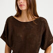 Pull ajour&eacute; col bateau manches courtes marron fonc&eacute; femme