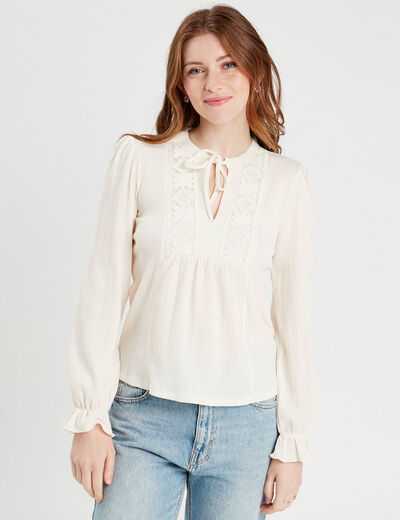 Blouse manches longues ecru femme