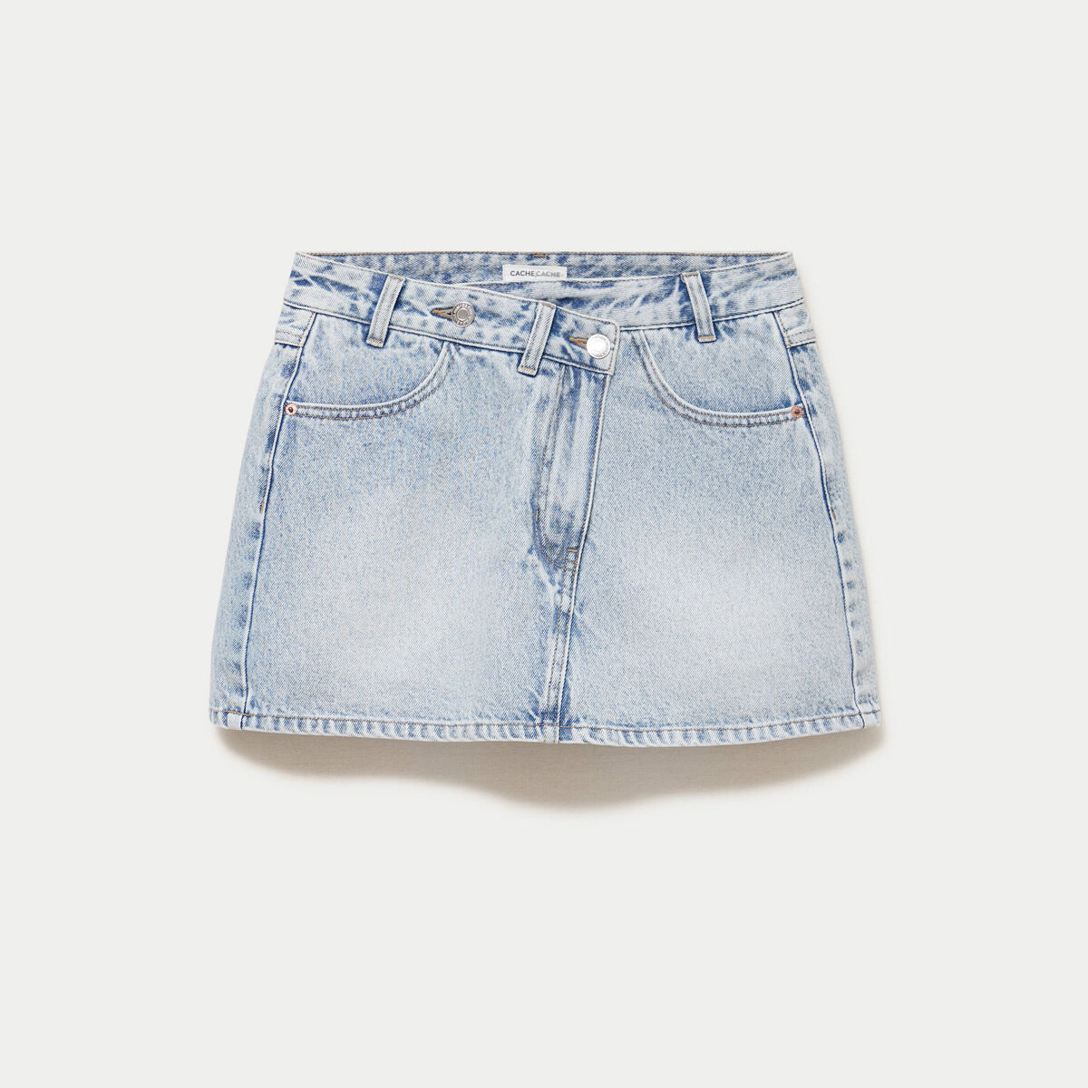 Jupe-short droite en jean denim bleach femme