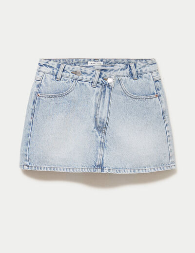 Jupe-short droite en jean denim bleach femme