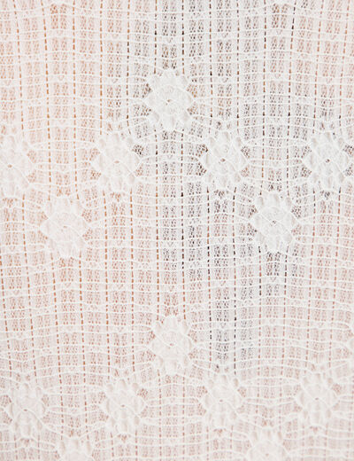 Blouse ajust&eacute;e col v dentelle pliss&eacute;e ecru femme