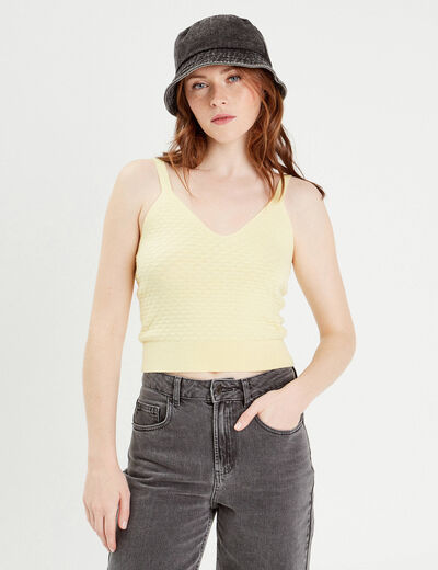 Débardeur tricot cropped jaune clair femme