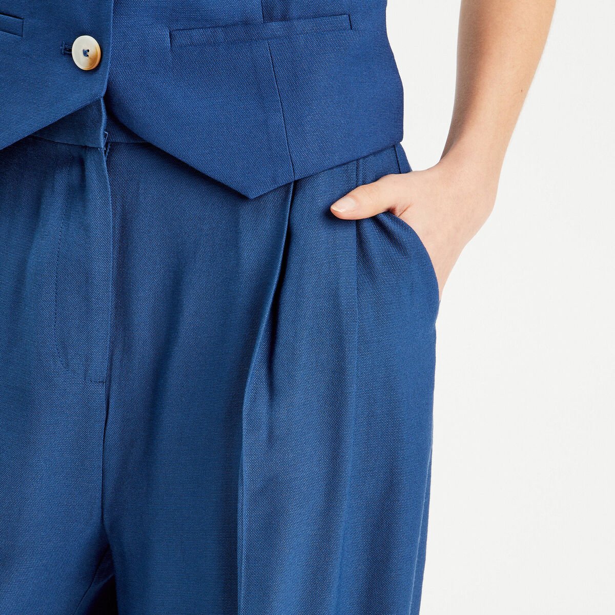 Pantalon large avec pinces bleu marine femme