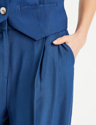 Pantalon large avec pinces bleu marine femme