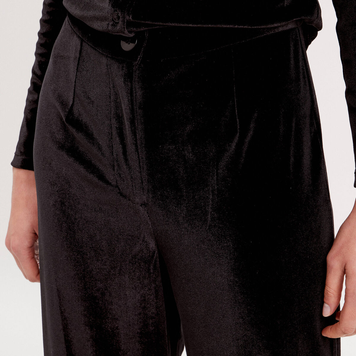 Pantalon city large velours noir femme