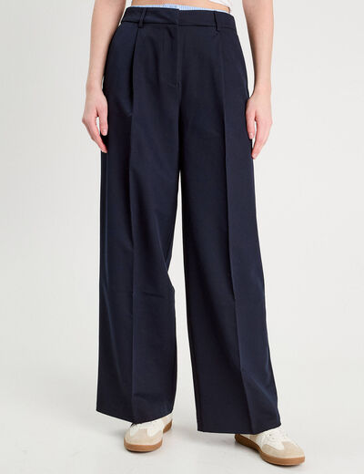 Pantalon large à pinces bleu marine femme