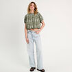 Blouse noeud manches courtes vert kaki femme