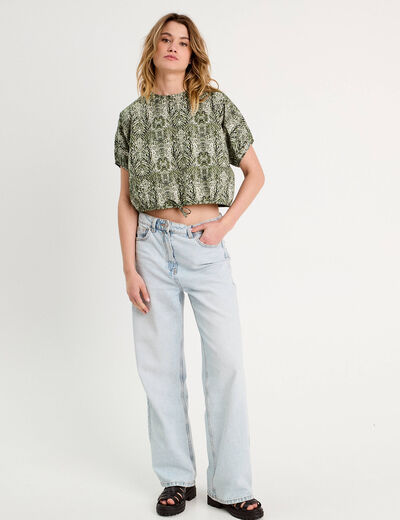 Blouse noeud manches courtes vert kaki femme