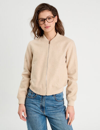 Veste teddy zippée beige femme