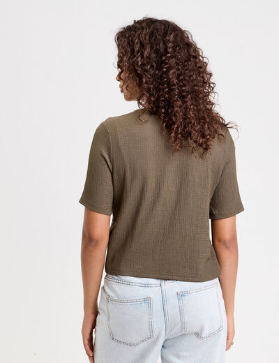 Blouse manches courtes nouée vert kaki femme