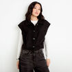 Veste bouclette sans manches col montant noir femme