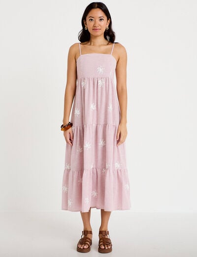 Robe longue &eacute;vas&eacute;e &agrave; fines bretelles rouge femme