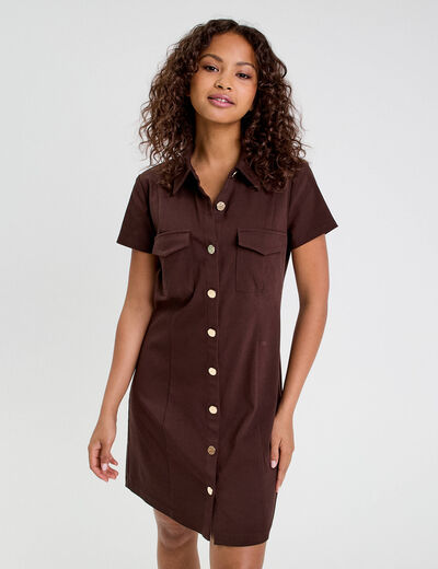 Robe droite boutonnée marron foncé femme