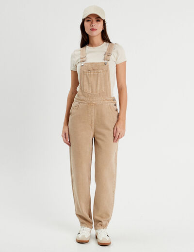 Salopette droite en jean sable femme