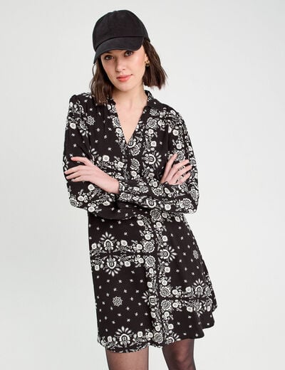 Robe évasée manches longues noir femme