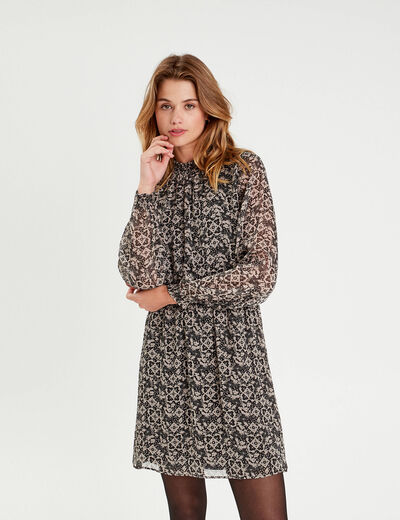 Robe évasée taille smockée noir femme
