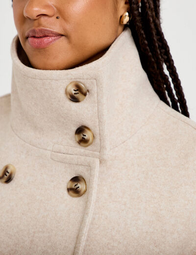 Veste chin&eacute;e col montant manches longues beige femme