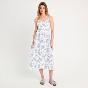 Robe longue évasée bretelles blanc femme